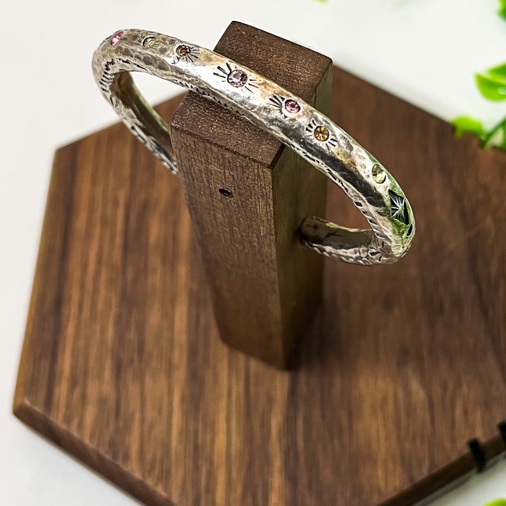 Patricia Locke Rare Solid Silver Cuff Pink Citrine Swarovski Crystal Braclet - Picture 7 of 13